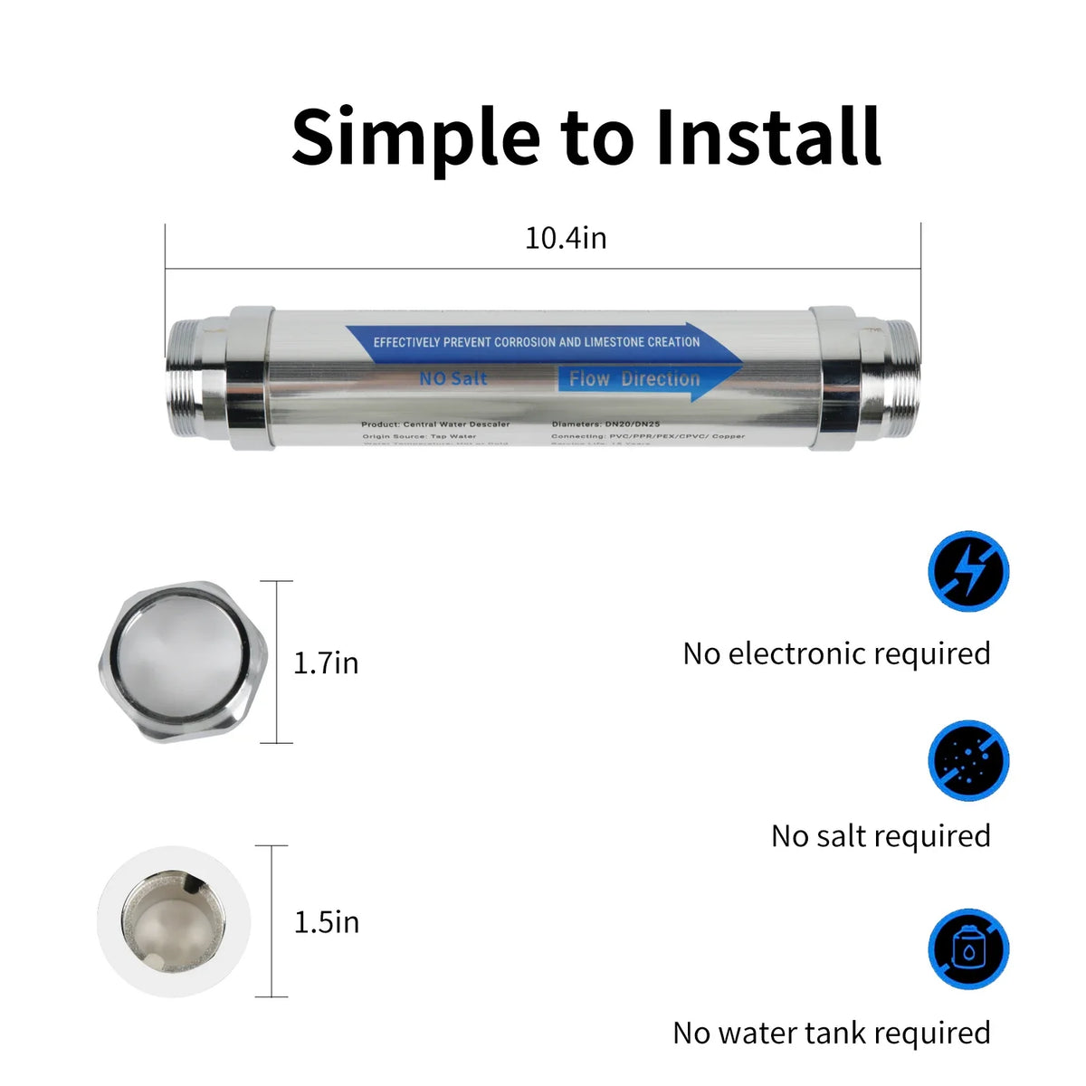 Whole House Water Softener System Salt Free Water Descaler Scale Inhibition Softener Machine Remove Scale and Chlorine