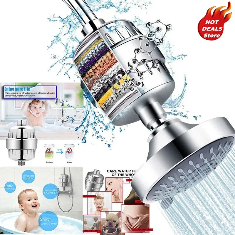 20 Stage Shower Hard Water Purification Filter Showerhead Activated Carbon Water Purifier Chlorine Removal Reduce Dry Itchy Skin